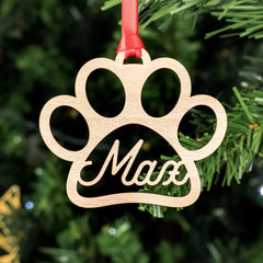 Personalized Pet Paw Print Ornament | Custom Wooden Name
