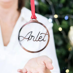 Personalized Mirror Name Ornament | Custom Script Christmas Bauble