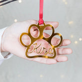 Personalized Mirrored Paw Print Ornament | Custom Pet Name