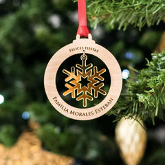 Personalized Snowflake Ornament with Wooden Frame & Dangling Charm