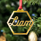 Personalized Hexagon Mirror Ornament | Geometric Custom Name Bauble