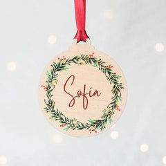 Personalized Wooden Name Ornament | Christmas Wreath Design