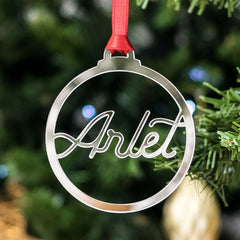 Personalized Mirror Name Ornament | Custom Script Christmas Bauble