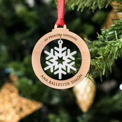 Personalized Snowflake Ornament with Wooden Frame & Dangling Charm