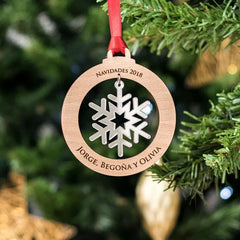 Personalized Snowflake Ornament with Wooden Frame & Dangling Charm